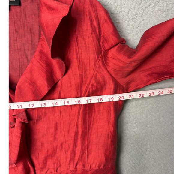Classiques Entier Atelier Red Linen Jacket Ruffle Front Size L Designer Holiday - Picture 3 of 9